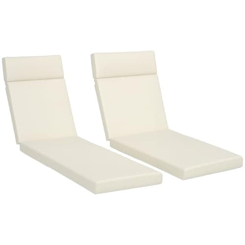 Image of Outsunny Set of 2 Sun Lounger Cushions, Replacement Cushions for Rattan Furniture with Ties, 196 x 55 cm, Cushion ONLY, Cream White