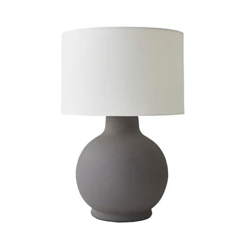 Image of ValueLights | Blair Natural Linen Shade Hand Finished Ceramic Grey Stone Table Lamp and Bulb | Table Lamps, Home Décor & Improvement Essential | Light Bulb Included
