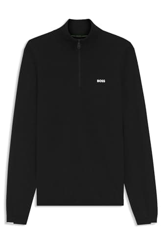 Image of BOSS Mens KN Ever-X QZ Cotton Sweater with Quarter Zip Black
