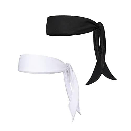 Image of Yizhet Sports Headband, 2 Pcs Head Tie Unisex for Men and Women, Non-Slip Head Bands White & Black, Pirate Bandana for Running, Tennis, Cycling, Yoga