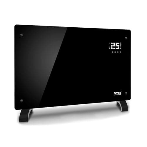 Image of AMOS Electric Glass Panel Heater 2000W Smart WiFi Enabled, Digital Display, Timer & Thermostat Freestanding or Wall Mounted Black
