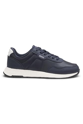 Image of BOSS Mens Titanium Runn Low-top Trainers with Textured Uppers Size 10 Dark Blue