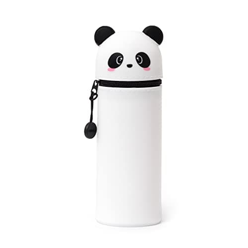 Image of Legami - 2 in 1 Pencil Case in Soft Silicone, Kawaii, 6.3x18.5 cm, Panda Theme, Pencil Case and Desk Pen Holder, Retractable Capacity, Zipper Closure