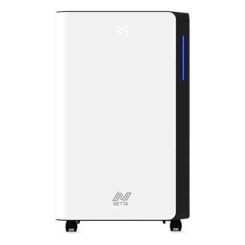 Image of NETTA 20L/Day Low Energy Dehumidifier - Digital Control Panel, Air Filter,Continuous Drainage, Auto Restart, Timer, 4.5L Water Tank, Child Lock - Damp, Mould Control, Laundry Drying, 345W, R290