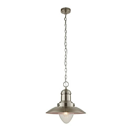 Image of National Lighting Jacob Modern Satin Nickel Effect Fisherman's Style Ceiling Pendant Light Shade IP20 Rated