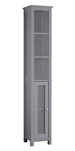 Image of House and Homestyle Grey Slimline Rattan Bathroom Tallboy Storage Cabinet