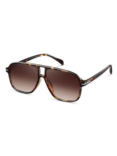 Image of kimorn Pilot Retro Sunglasses for Women Men,Trendy Rectangle Womens Mens Shades Sun Glasses (Tortoise/Brown)