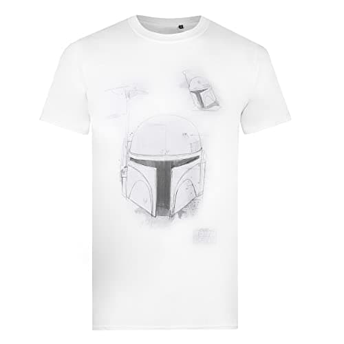 Image of Cotton Soul Star Wars Mandalorian Helmet Sketch, Unisex T Shirt, White, X-Large