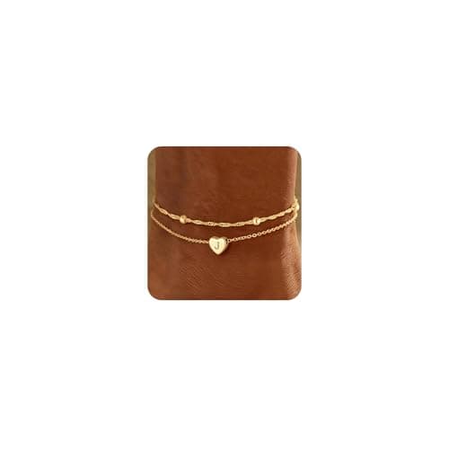 Image of M MOOHAM Gold Anklets for Women - Initial Ankle Bracelets for Womens Girls Personalised Gifts Waterproof Anklet Heart Anklets Initial J Gold Ankles for Women Gift for Girlfriend Teenage Girls Gifts