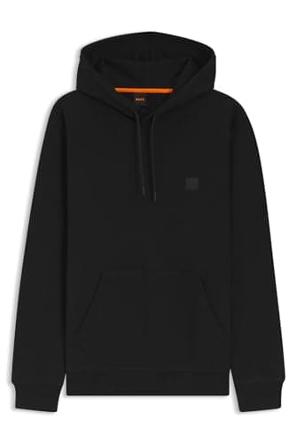 Image of BOSS Mens Wetalk Regular-fit hoodie in cotton terry with logo patch Black