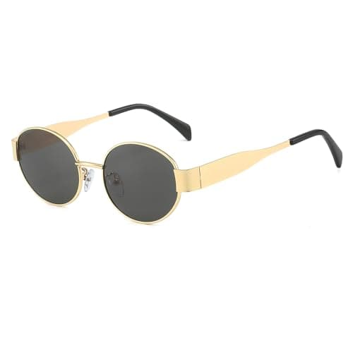 Image of YAMEIZE Retro Oval Metal Frame Sunglasses - for Women Men Classic Round UV400 Protection Small Glasses Shades Outdoor