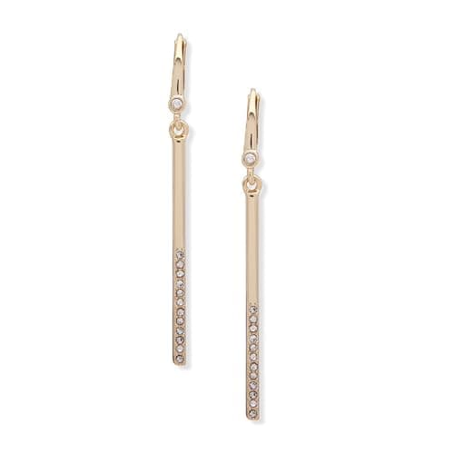 Image of DKNY Gold-Tone Half-Pavé Bar Linear Drop Earrings - Gold Earrings for Women - Elegant Dangle Earrings - Beautiful Women's Jewelry, One Size, Brass, No Gemstone