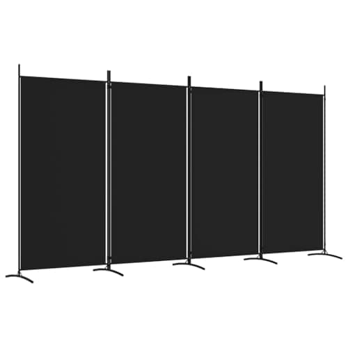 Image of vidaXL Black 4-Panel Room Divider in Polyester Fabric for Living Room, Bedroom - Modern Privacy Screen, Foldable Design for Easy Storage, Sunlight Blockage, Decorative Background Wall.