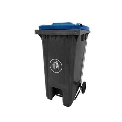Image of GPC LPB120Z_BL_L Polypropylene Pedal Wheel Bin with Lid, 120L Capacity, 55cm x 46cm x 94cm, Grey/Blue