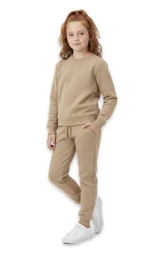 Image of CASUALKING Girls Kids Tracksuits Set Sweatshirt Plain Tracksuit with Jogger Sweatpants Sports Activewear Set Girls 7/8 9/10 11/12 13 Years UK Size (UK, Age, 7 Years, 8 Years, Beige)