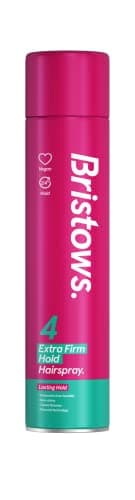 Image of Bristow's Extra Firm Hold Hairspray (pack of 6) up to 24 hours hold, tames flyaways, non-sticky, Vegan, protects against humidity, 400ml.