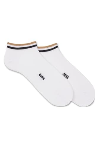 Image of BOSS Mens 2P AS Uni stripe CC Two-pack of ankle-length socks with logo and signature stripe