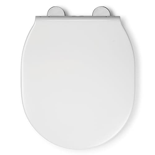 Image of Croydex Bolsena Flexi-Fix Soft Close Toilet Seat - Quick Release Button for Easy Cleaning and Adjustable Hinges with Top and Bottom Fixings Included, Antibacterial Treated Surface (White)