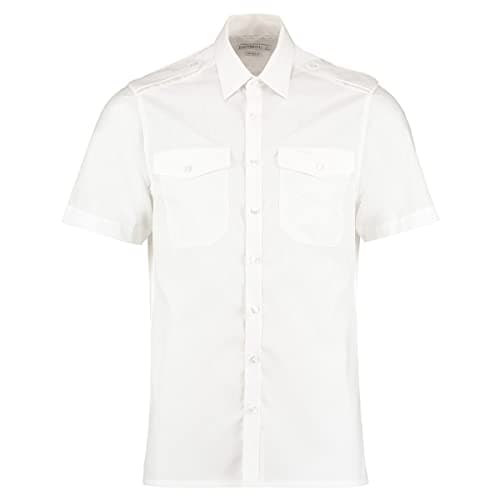 Image of Kustom Kit Men's Pilot S/S Regular Fit Plain Classic Short Sleeve Business Shirt, White, 17