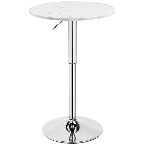 Image of Yaheetech Round Bar Table for Cocktail Bar Home Bar Pub Coffee Tea Dining Bistro Table, Marble
