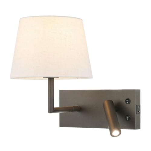 Image of XiNBEi Rotatable Wall Lamp with Fabric Shade, Modern Bedside Wall Sconce with USB A+C, On/Off Switch, Dark Bronze LED Reading Light for Bedroom Living Room NL-W462-LED-DB