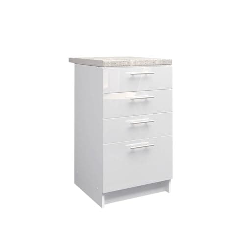 Image of JD Greta Fixed Height 500mm Kitchen Drawer Base Cabinet Floor Unit with 38mm Worktop – White Gloss