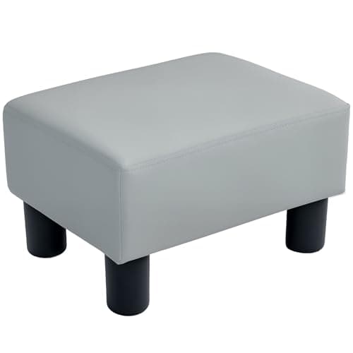 Image of HOMCOM Faux Leather Footstool, Small Foot Rest, Rectangle Sofa Stool for Bedroom Living Room, Grey