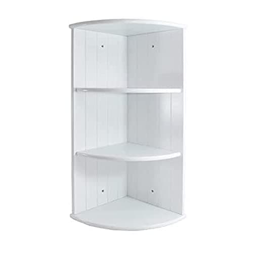 Image of Homme Concept - White 3 Tier Bathroom Corner Shelf Wall Mounted Bathroom Storage Organiser Display Unit Wooden Cabinet Shaker Style Shelving