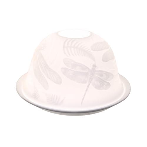 Image of Nordic Lights Tealight Candle Holder, Set of Shade & Plate, Dragonfly Living Room, or Dining Room Table Decorations, Home Decor Accessories - Porcelain - One Size, White