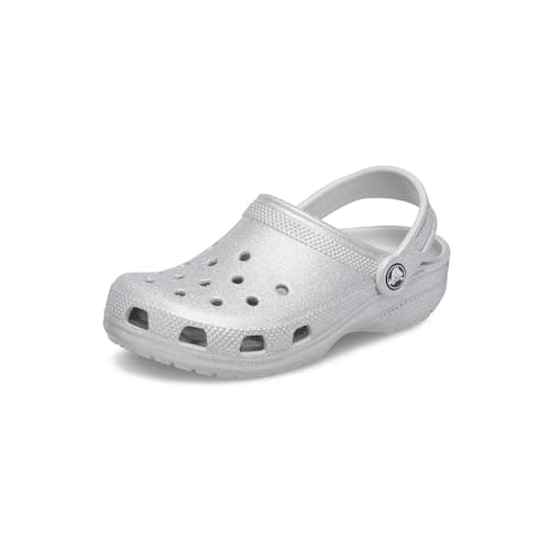 Image of Crocs Unisex Classic Glitter Clogs, Silver, 8 UK Men 9 UK Women