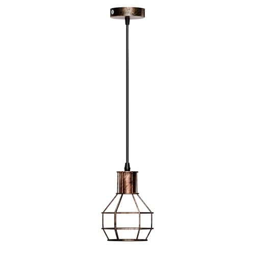 Image of LEDSone Brushed Copper Wire Cage Pendant Light, Nest Style Metal Ceiling Lamp Shade, Adjustable 90 cm Hanging Fitting, Industrial Design for Kitchen Dining Indoor