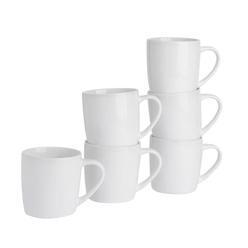 Image of Argon Tableware Coloured Coffee Mugs - White - 350ml - Pack of 6 - Gloss Ceramic Stoneware Latte Cappuccino Cups Hot Chocolate Cups Colourful Mug Set with Handle