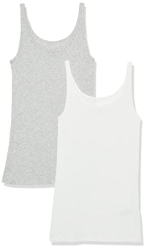 Image of Amazon Essentials Women's Slim-Fit Thin-Strap Tank Top, Pack of 2, Light Grey Heather/White, XS