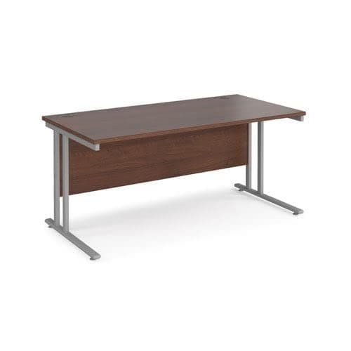 Image of Office Monster Cooper straight desk 1600mm x 800mm - silver cantilever leg frame, walnut top