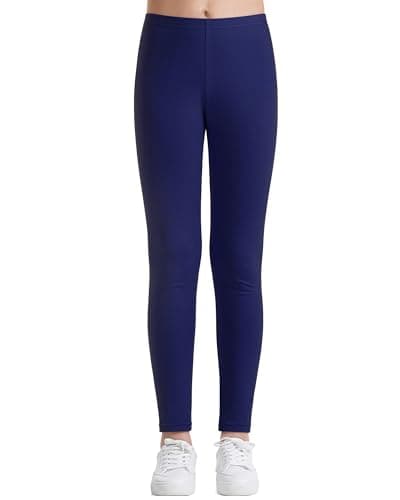 Image of Auranso Girls Leggings Full Length Kids Plain Cotton Leggings for School Pant Trouser Navy, 10-12 Years