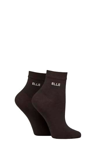 Image of ELLE Ladies Bamboo Ankle Socks - Soft Breathable Cooling Material, Mixture of Plains & Patterns, Fun,Colourful Multipack of 2 Size 4-8 (UK, Numeric, 4, 8, Regular, Regular, Cocoa)