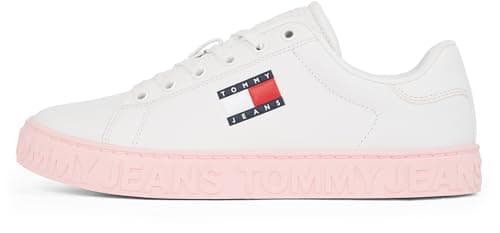 Image of Tommy Jeans Womens (New) Tjw Logo Sneaker Ess En0en02703 Low Top, White Ecru, 4 UK