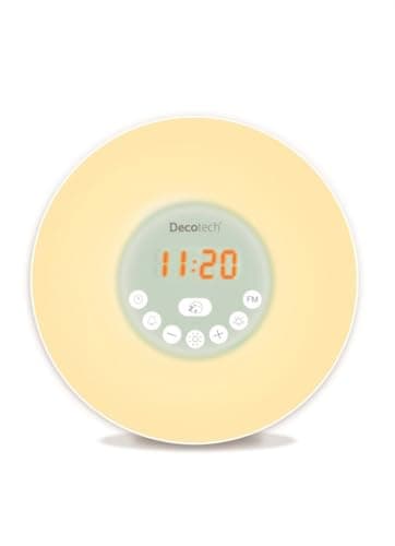 Image of LEXIBOOK, Decotech, Sunrise colour alarm clock, wake-up light, FM radio, bedside lamp, sunrise and sunset simulation, 6 natural sounds, snooze, night light, RL998