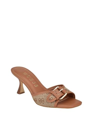 Image of GUESS Women's Dista Heeled Sandal, Beige/Brown 210, 6 UK