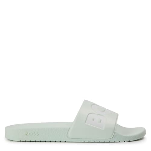 Image of BOSS Mens Aryeh Sliders, Comfy Footbed Sandals Pool Shoes Grey/White 110 10 UK