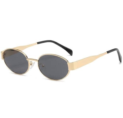 Image of IGXX 90s Retro Oval Sunglasses for Women, Gold Frame with Gray UV400 Lens, Vintage Chic Shades for Driving, Travel & Daily Fashion