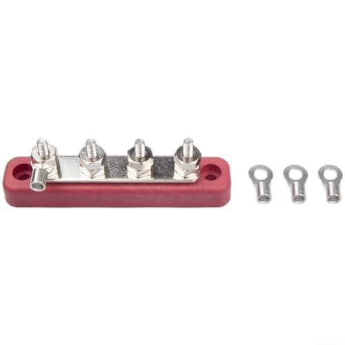 Image of 4 Way Busbar Terminal Block 100A with Cover | Copper Power Distribution Junction Box for Automotive RV Yacht Wiring | ABS Housing | Red and Black | 106mm x(A)
