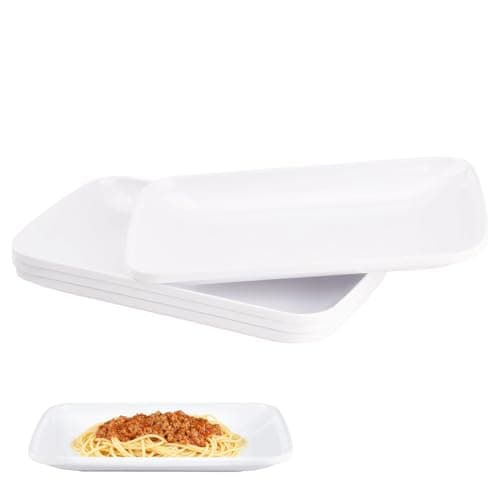 Image of Doafoce Rectangle Serving Platters Set of 4 Tray White Melamine Plastic Serving Dishes Small Plates for Sushi, Side Dishes, Dessert, Appetizer, Buffet, Party, 21,7 x 13,4 cm