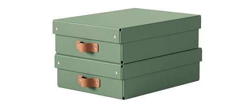 Image of Leitz Puro Medium Low Storage Box with Lid – Set of 2 Durable Storage Boxes, Compatible with Cube Units & Shelves, 8L Stackable Organiser, Suitable for Home & Office (27 x 37 x 10cm, Sage Green)