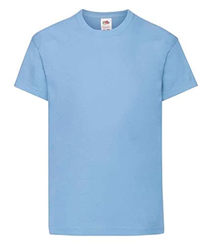 Image of Fruit of the Loom Unisex Kids Original Crew Neck Short Sleeve T-Shirt, Blue (Sky Blue), 7-8 Years (Manufacturer Size: 128)