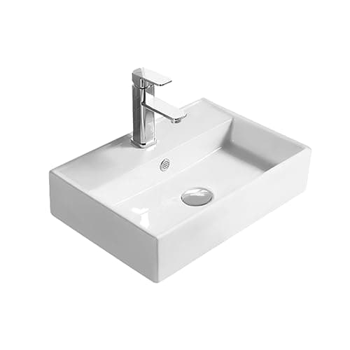 Image of Balterley 500mm Countertop Vessel Bathroom Sink, Ceramic Rectangular Bowl Bathroom Wash Basin Sink with Overflow, 1 Tap Hole, Countertop Basin Sinks for Cloakroom - 505 x 355 x 124mm (White)