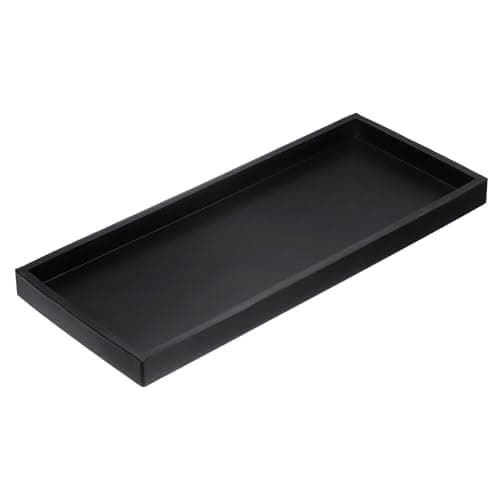 Image of sourcing map Bathroom Vanity Tray, 11.8" x 5" Silicone Soap Dispenser Trays, Shatterproof Kitchen Sink Organizer for Soaps Keys Candle Trinket, Black