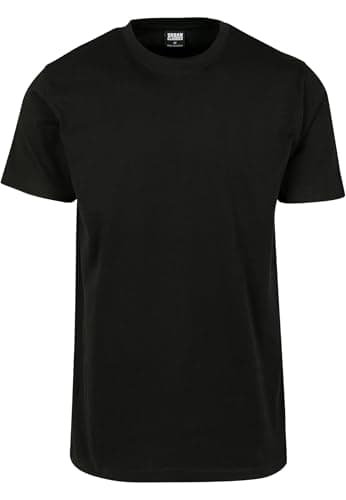Image of URBAN CLASSICS Stretch T-Shirt with Round Neckline, Basic Tee with Figure-Hugging Cut, Short-Sleeve Elastic Men's T-Shirt, Regular Fit, 100% Jersey Cotton, Colour: Black, Size: M
