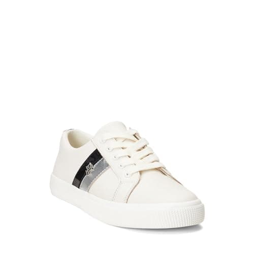 Image of Lauren Ralph Lauren Women's Janson Sneaker Ballet Flat, Soft White/Polished Silver/Black, 8 UK