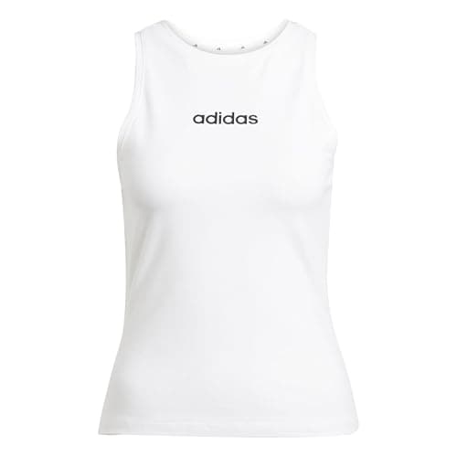 Image of adidas Women's Essentials Linear Slim Cotton Tank, White/Black, M